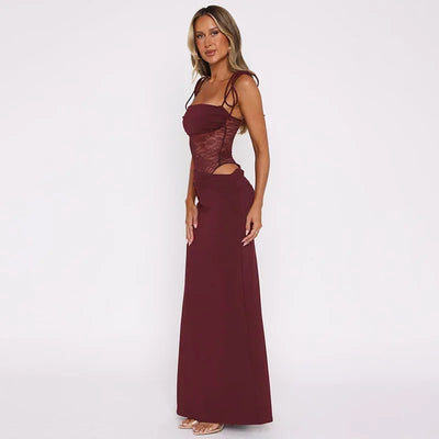 Lace-up Long Dresses For Women Evening Party Clothing Asymmetrical Lace Bodycon Vestidos De Mujer Sleeveless Robe Femme Été