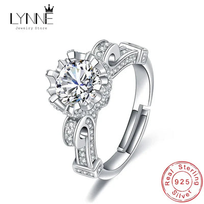Women Fine Jewelry Round AAA Cubic Zirconia Flowers Adjustable Rings 925 Sterling Silver Fashion Rhinestone Wedding Finger Ring