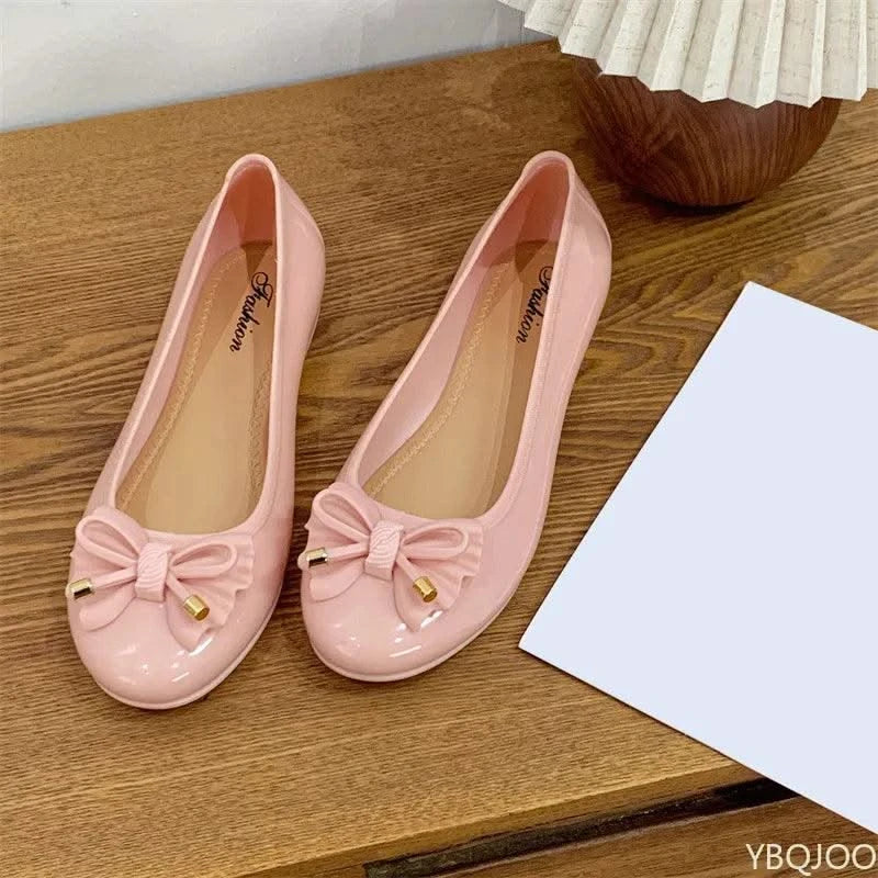 Women's Low cut Bow Patent Leather Slip on Ballet Flats Casual Shoes