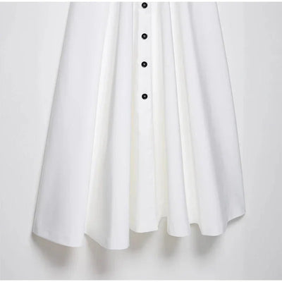 Women's Dress 2025 Summer Autumn New White Short Sleeve Buttons V Neck Midi Dress Casual Fashion Personality Versatile Vestidos