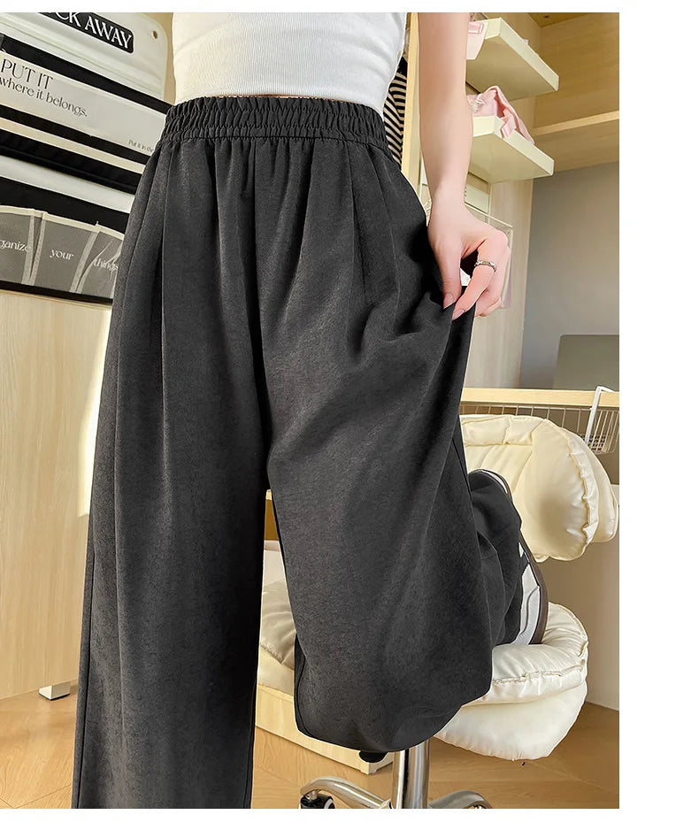 Women Wide leg Pants Spring Summer Elastic Waist Stright Long Loose pants Casual Female Solid Soft Pants Trousers