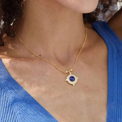 Classic Lapis Lazuli 925 Silver Gold Plated Pendant Necklace Natural  Zircon Stone Chic Choker Necklace Gift