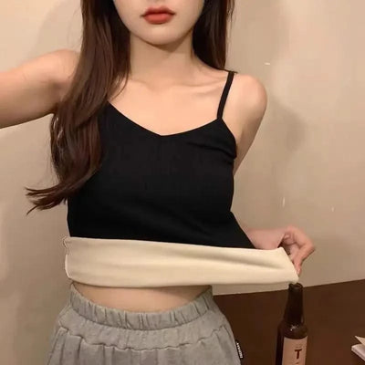 Thermal Underwear Tops Women Velvet Thickened Suspender Bottomed Shirt