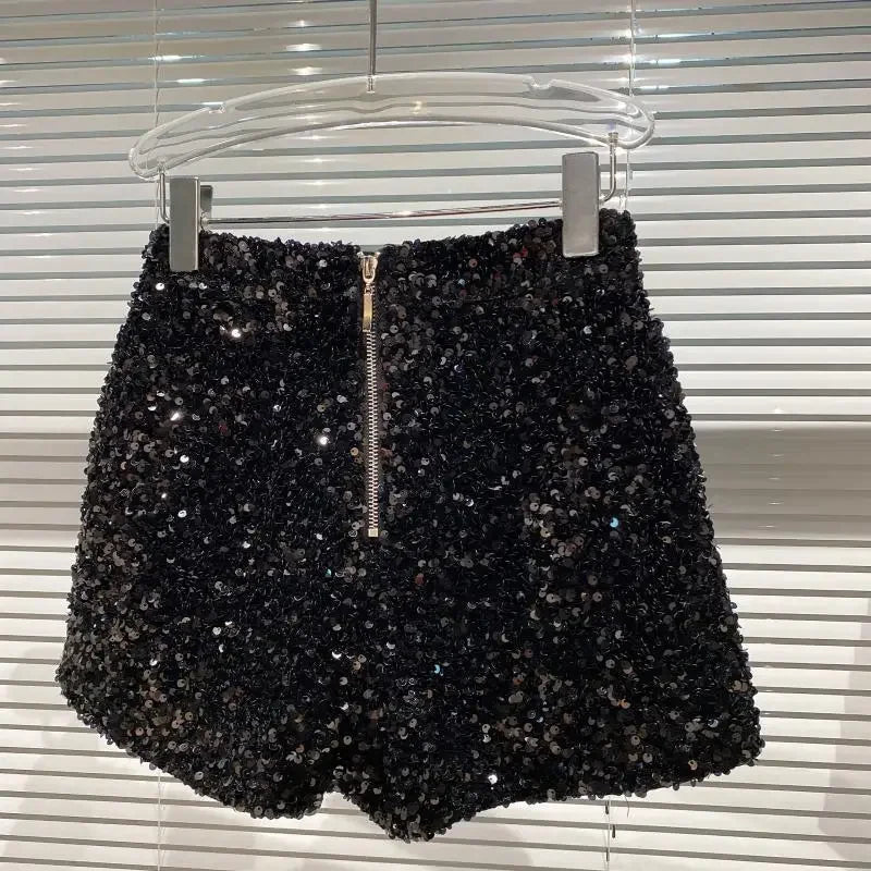 2025 New Summer Spring New Full Sequined Shiny Casual Shorts Heavy Zipper Nightclub Socialite Short Shorts Hot Pants for Women - Elanique