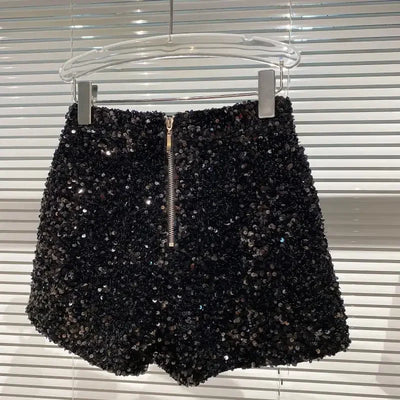 2025 New Summer Spring New Full Sequined Shiny Casual Shorts Heavy Zipper Nightclub Socialite Short Shorts Hot Pants for Women - Elanique