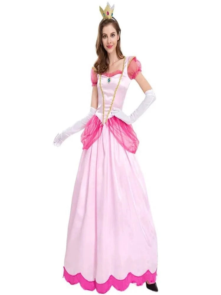 Princess Peach Costume Women Cosplay Party Halloween Masquerade Dress Up Clothing for Women Pink Fancy Dress