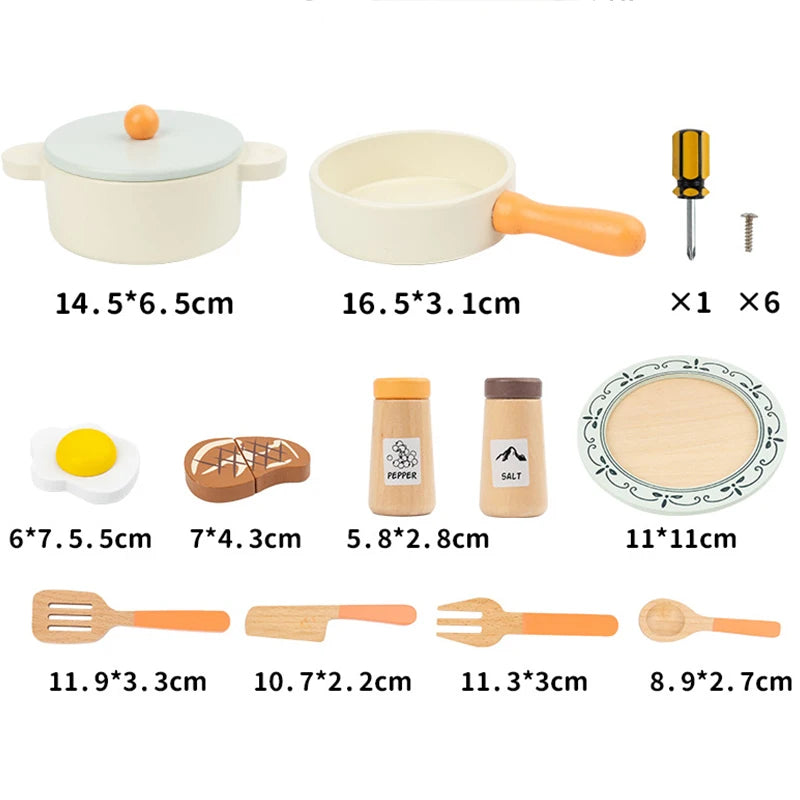 Wooden Mini Kitchen Set Toys Simulation Tableware Stove Cooking Utensils Kids Role-playing Hands-on Ability Interactive Games