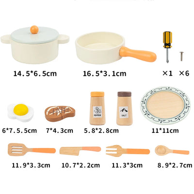 Wooden Mini Kitchen Set Toys Simulation Tableware Stove Cooking Utensils Kids Role-playing Hands-on Ability Interactive Games