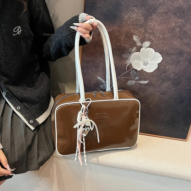 Designer Bowling Tote Women's Oversized Shoulder Bag, High-Capacity Office Handbag, Fashionable Minimalist Crossbody Purse
