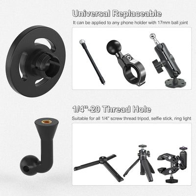 Magnetic Phone Tripod Mount Adapter with 1/4"-20 Hole for MagSafe for iPhone 16 15 14 13 12 Plus Pro Max Mini Case, Selfie Stick