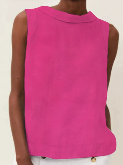 Summer Solid Cotton Linen Women's Top Simple Sleeveless O-neck Casual Blouses & Shirts Female Trendy Fashion Office Tops Ladies
