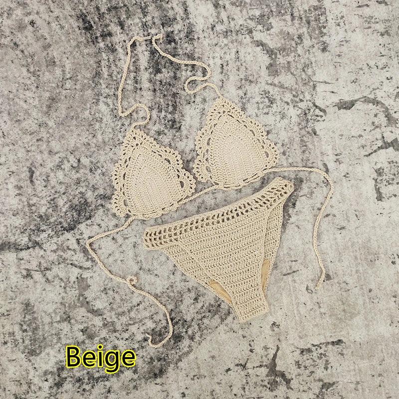 3 Piece Hand Crochet Beach Bikini Set Women Swimwear Cover UP Mini Skirt Swimsuit Suit