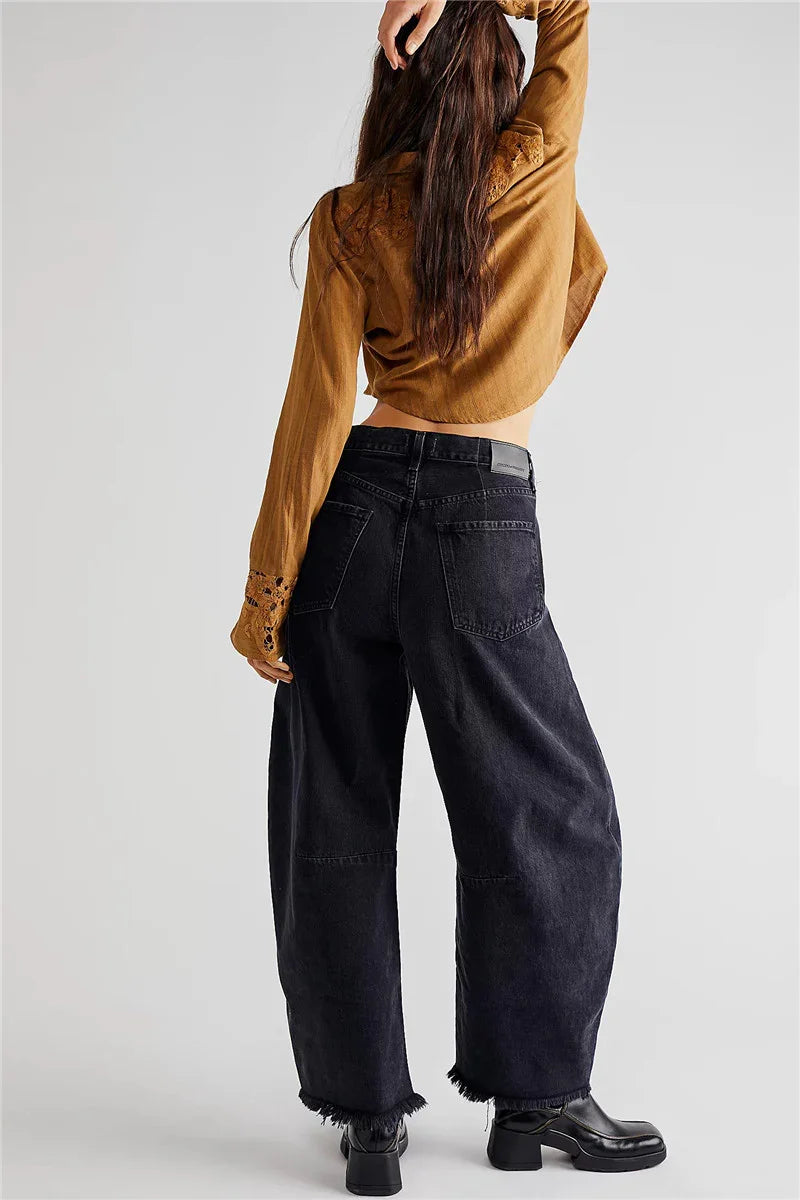 Imcute Women Casual Wide Leg Baggy Denim Pants Mid Waist Boyfriend Loose Jeans Y2k Vintage Barrel Jeans Streetwear
