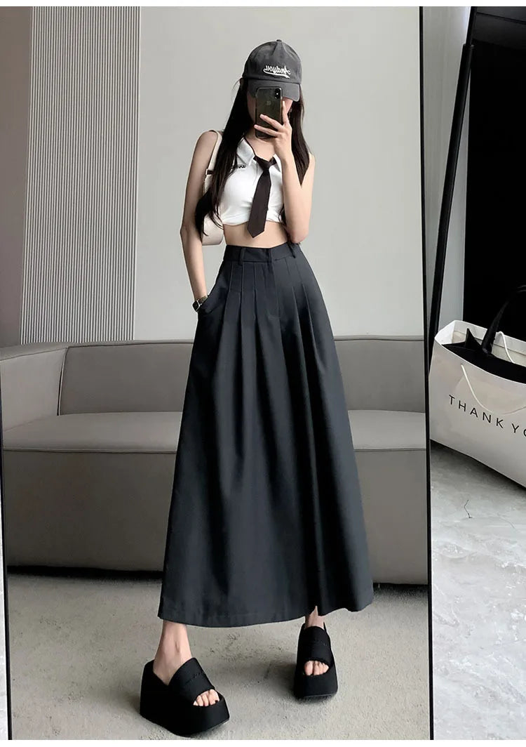 Oversize Wide Leg Pants For Women Gathered Waist Spliced Ruched Casual Solid Long Trousers Female Clothing Summer