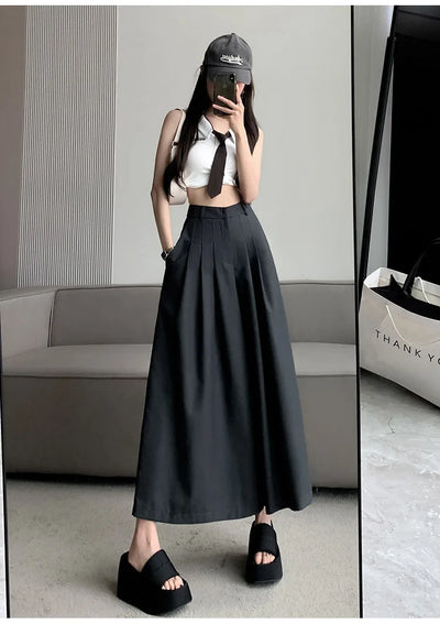 Oversize Wide Leg Pants For Women Gathered Waist Spliced Ruched Casual Solid Long Trousers Female Clothing Summer