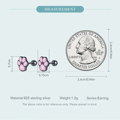 WOSTU Real 925 Sterling Silver Cat Ear Hoop Earrings For Women Lovely Pink Cute Pet Paw Studs Clips Girl Unique Jewelry Gift