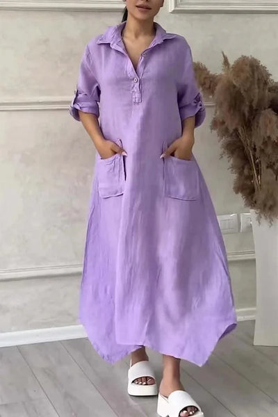 Summer Dress For Women, Retro Casual Loose Large Lapel Mid-sleeve Dress, New Mid-length Dress For Women, Autumn Wear