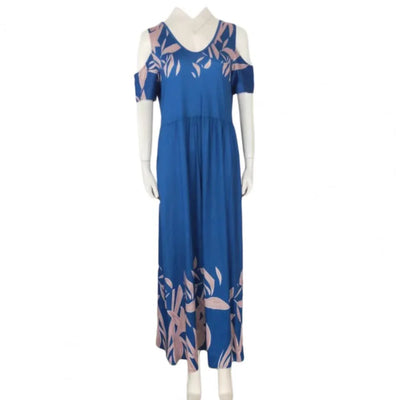 Women Summer Dress Flower Print Hollow Out Short Sleeves V Neck Dress-up Pleated Off Shoulder Soft Maxi Dress Women Clothes