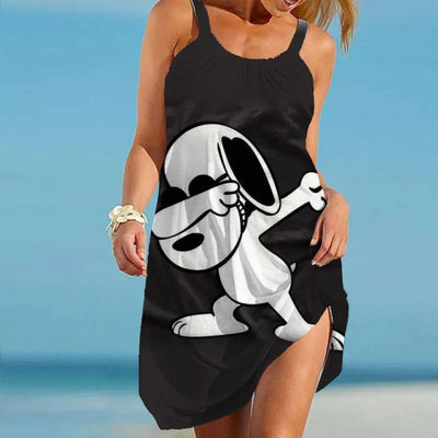 Snoopy Kawaii Women's Beach Dresses Leisure Boho Sanrio Elegant Chic Dress Sling Y2k S-3XL 2024 Summer Youthful Woman Clothes