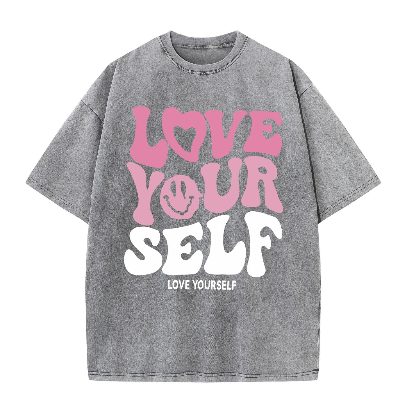 Women'S Cotton Washed T-Shirts Trend Distressed Loose Tees Love Your Self Letter Printing Short Sleeve Summer Female Clothes