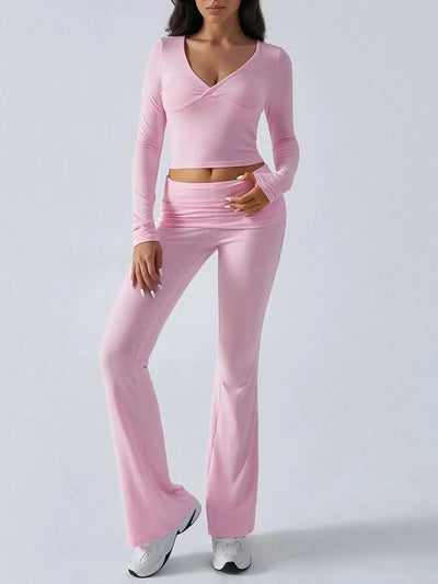 Women's Sexy Suits 2025 Autumn Winter Latest Casual Solid Color Yoga Suit Slim Fit Sports Knit Long Sleeved Pants Two-Piece Set
