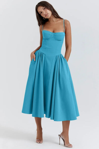 Summer Long Dresses for Women French Retro Spaghetti Straps Dress Corset Slim Sexy Elegant Classy Flower Print  Backless Dresses
