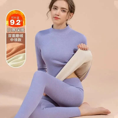 Thermal Underwear Sets for Women Mid-high Collar High Stretch Base Tops