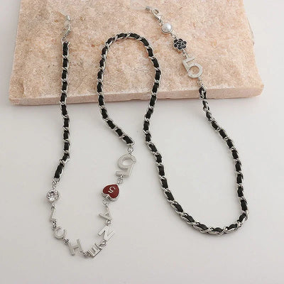 Luxury Glasses Lariat Necklace: Adjustable Designer Chain with Heart Charm, Initial Letter Eyewear Cord