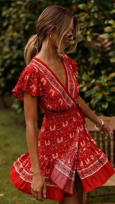 Elegant Women's Dresses Summer Bohemian Dress Vestidos Curtos Mujer Kadın Elbisesi Yazlık Kısa Elbiseler Midi Elbiseler Robe Ete