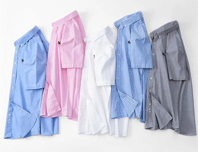 Oversized 5XL 6XL Oxford Shirts For Men 100% Cotton Short Sleeve Summer Leisure Striped Office Social Formal Blue Man Clothing