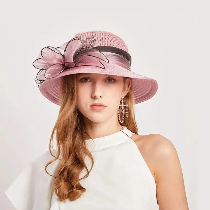 Summer Women Organza flower mesh sunshade hat