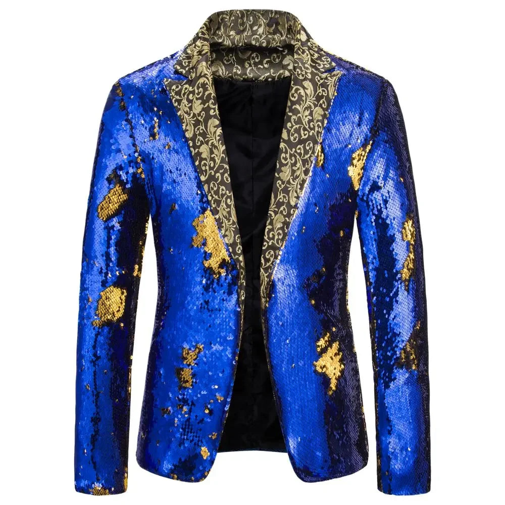 Men's Suit Shiny two-tone sequin shawl Collar suit Men's Wedding Groom Singer Dance Sequin Suit Jacket DJ Club Stage Men's suit
