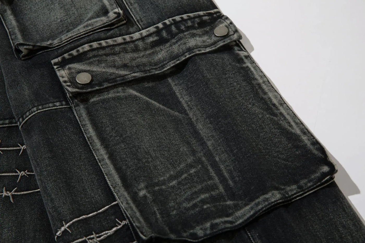 Trendy Brand American Retro Tooling Jeans Mens High Street Heavy Industry Embroidery Loose Wide-leg Trousers