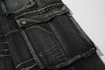 Trendy Brand American Retro Tooling Jeans Mens High Street Heavy Industry Embroidery Loose Wide-leg Trousers
