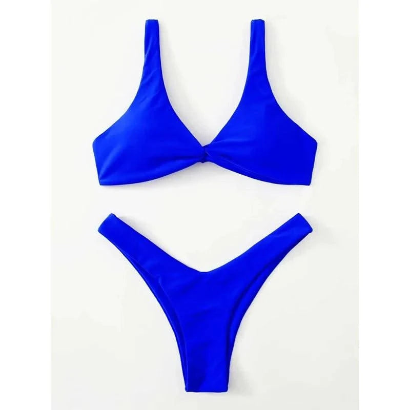 OIINAA Bathing Suit Women Solid Sexy Swimsuit Bow Tie Drawstring Lace Up Summer Bikini Set Two-pieces Beachwear Thong Biquinis