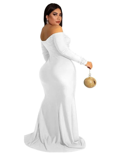 Wmstar Plus Size Party Dresses for Women Off Shoulder V Neck Slip Hem Elegant Full Length Maxi Dress Wholesale Dropshipping 2022