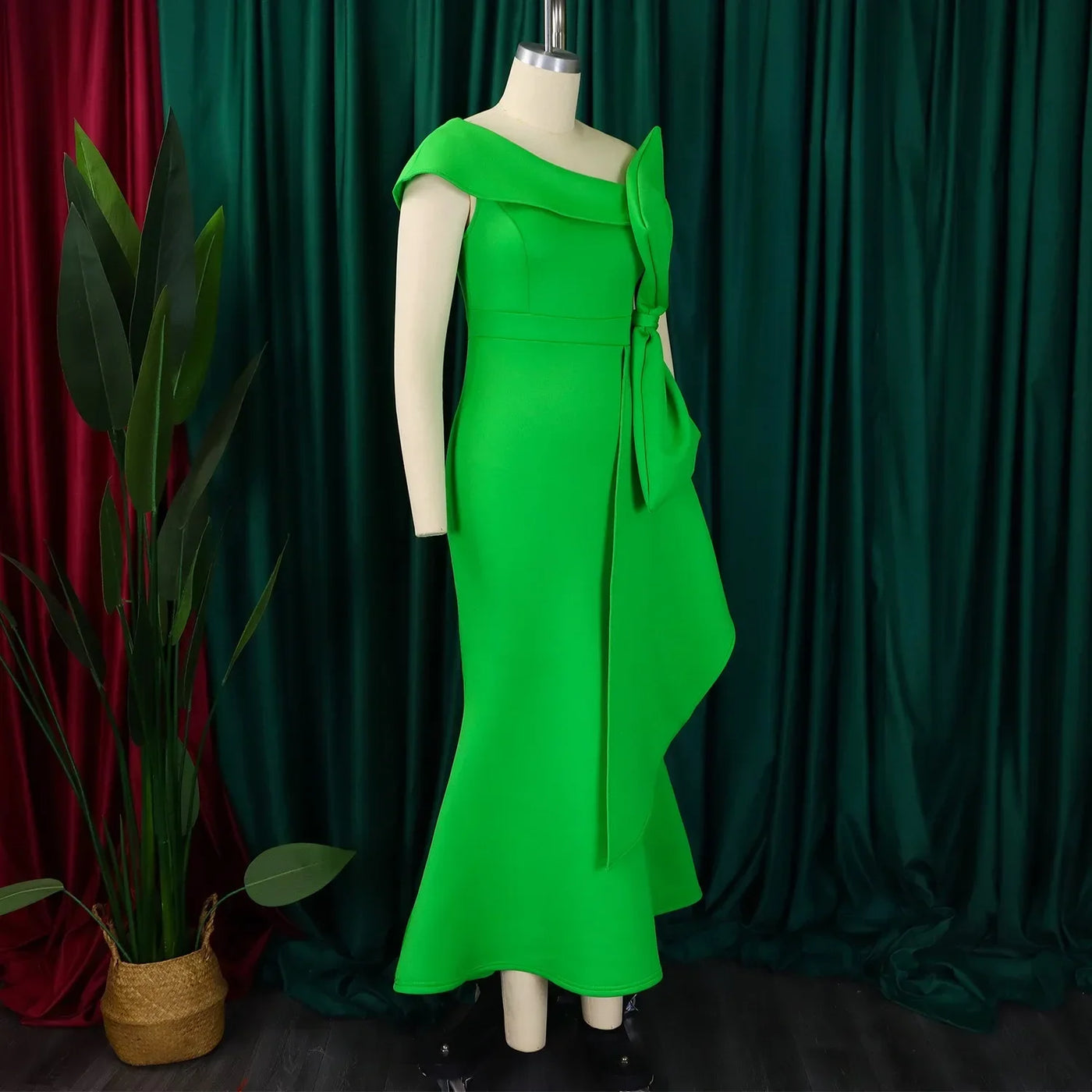Elegant Dresses for Women 2024 New One Shoulder Ruffles Mermaid Floor Length Luxury Female Birthday Party Dinner Vestidos Mujer