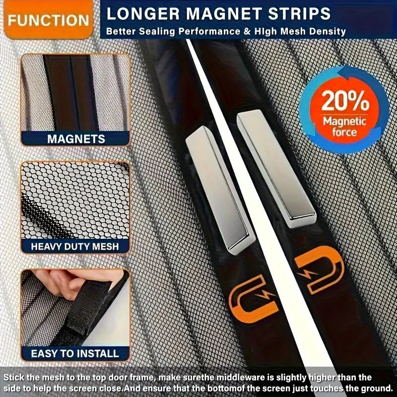 Easy-to-clean magnetic screen door, 36x82 inches - Mosquito-proof, pet-friendly, no manual closing required