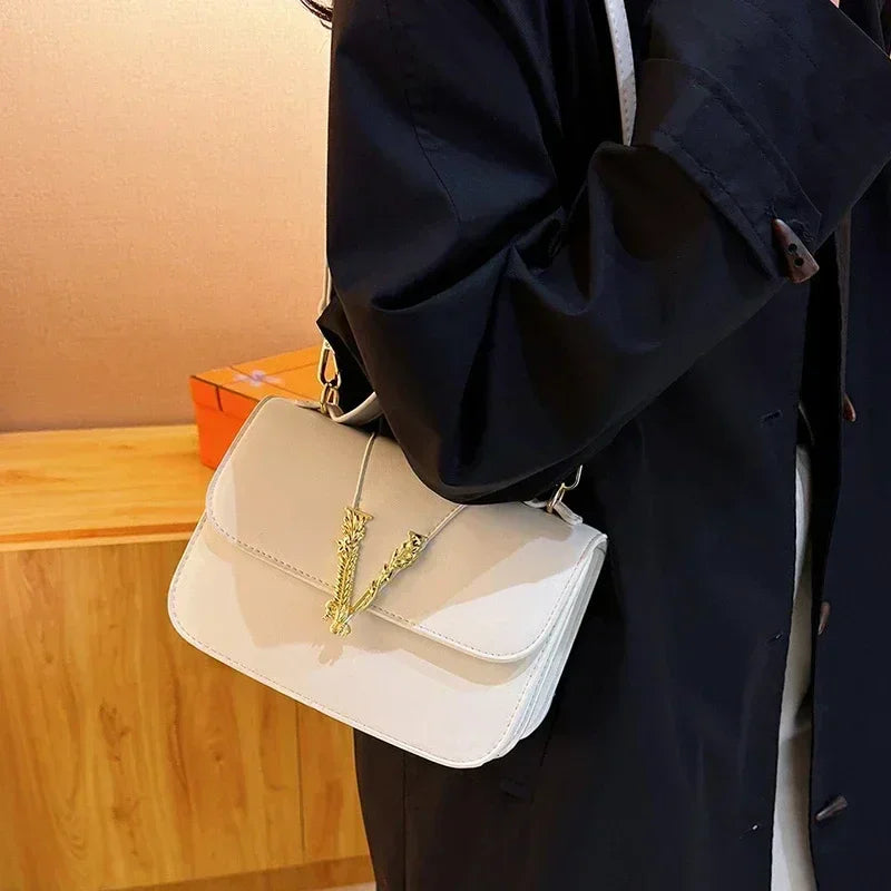 Designer 2025 Women's Luxury Solid Color Leather Handbag Fashion Crossbody Shoulder Purse Elegant Tote Handbag