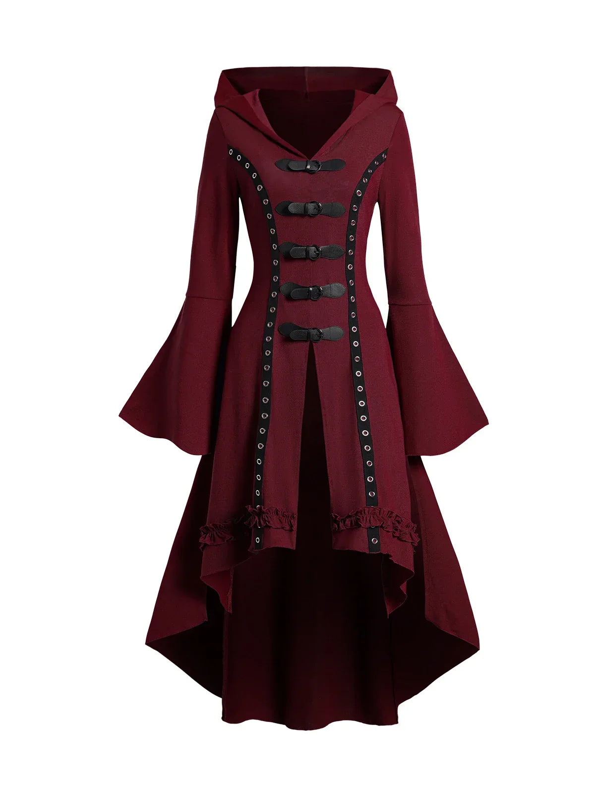 Dressfo 2024 New Women's Coats Punk Gothic Hooded Coat Plain Color Lace Up Zip Coat Black Tops Trench Coat Gabardina