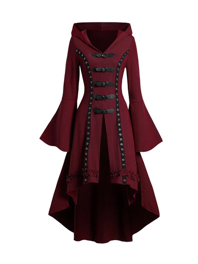 Dressfo 2024 New Women's Coats Punk Gothic Hooded Coat Plain Color Lace Up Zip Coat Black Tops Trench Coat Gabardina
