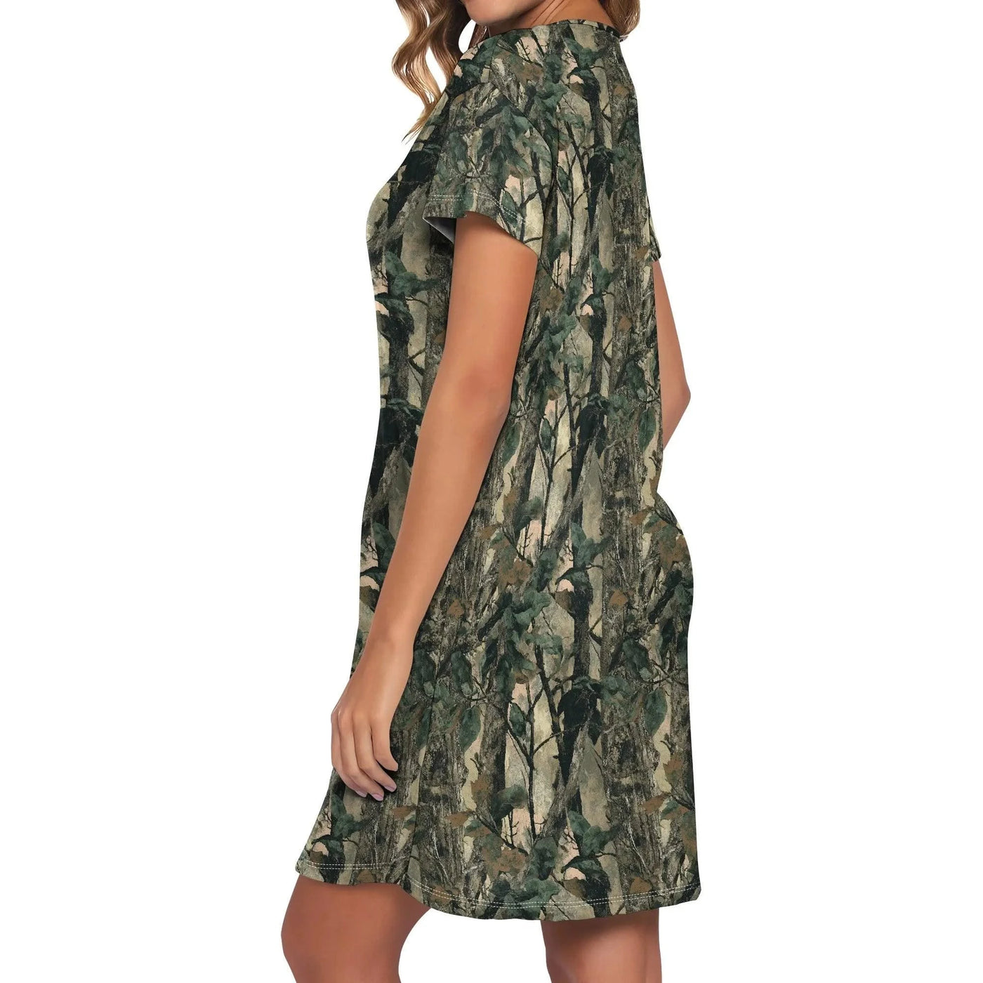 Women's Camo Print T-Shirt Dress Hunting Forest Graphic Casual Outdoor Tunic Fall Style S-3XL