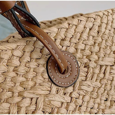 Designer Bohemian Chic Shoulder Bag,Solid Color Large Capacity Straw Woven Tote Bag,Nature-Inspired Beach Vacation Women Handbag