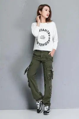 Women Cargo Pants Camouflage Overalls Multi-pockets Oversize Climbing Hiking Outdoor Travelling Army Green Sports Trousers 6XL