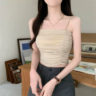 Top Women Sexy Shirts Sleeveless Tube Tops Girls Tops With Suspenders Lady White Camisole Padded Bras Woman Clothing Corset Top
