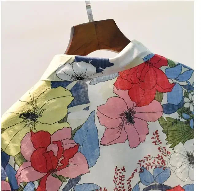 Spring Autumn Cotton Linen Casual Fashion Floral Print Shirt Ladies Loose All-match Sweet Blouse Femme Comfortable Top Women
