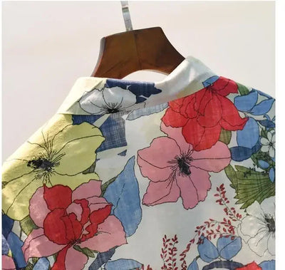 Spring Autumn Cotton Linen Casual Fashion Floral Print Shirt Ladies Loose All-match Sweet Blouse Femme Comfortable Top Women