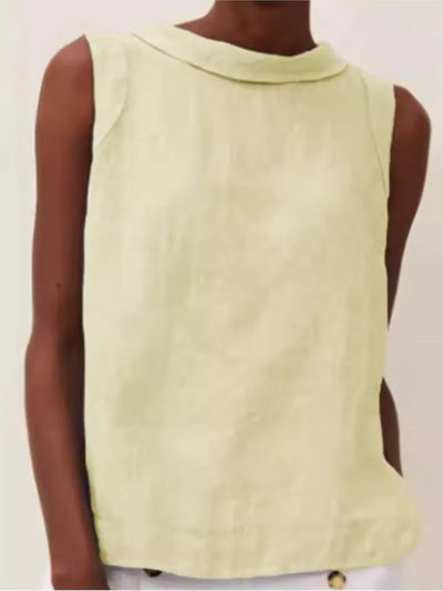 Summer Solid Cotton Linen Women's Top Simple Sleeveless O-neck Casual Blouses & Shirts Female Trendy Fashion Office Tops Ladies