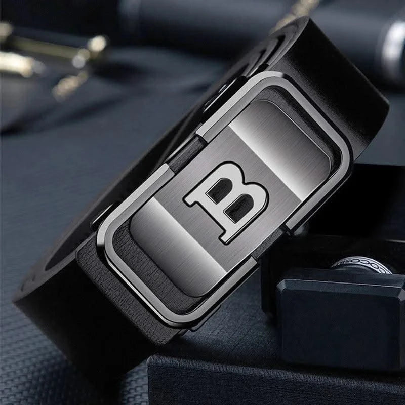 Men Genuine Luxury Leather Metal Automatic B Buckle Fashion Belt | Casual Belts for Male