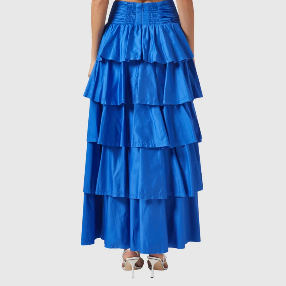 TWOTWINSTYLE Solid Two Piece Sets for Women V Neck Sleevelesss Spliced Folds Top High Waist Elegant Skirts Female Clothing New